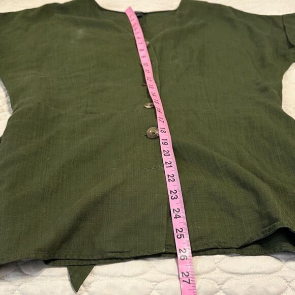 Ann Taylor Button Front Tie Waist Shirt Size M Drop Cuff Short Sleeve Lyocell - Picture 9 of 9